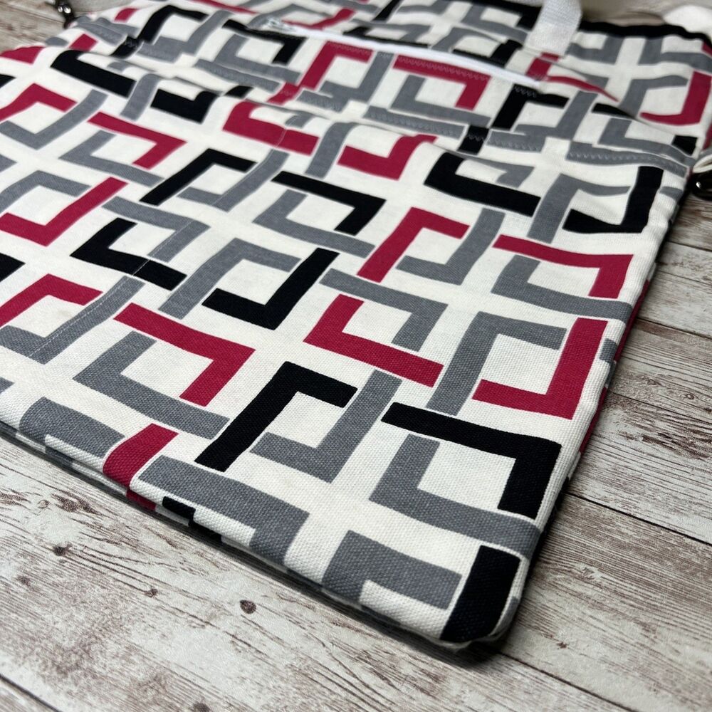 Geometric Large Tote Bag / Handmade Tapisho Design / Quality Canvas Double Strap - Picture 3 of 16